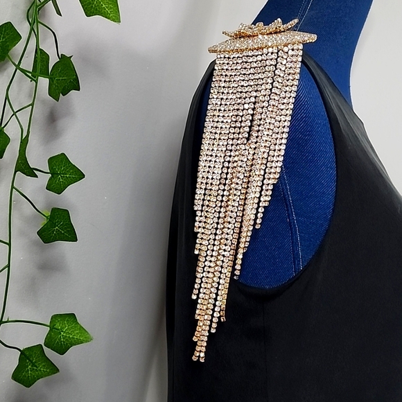 Large Statement Petal Flower Brooch Pin Yellow Gold Rhinestone Fringe New - Picture 11 of 13